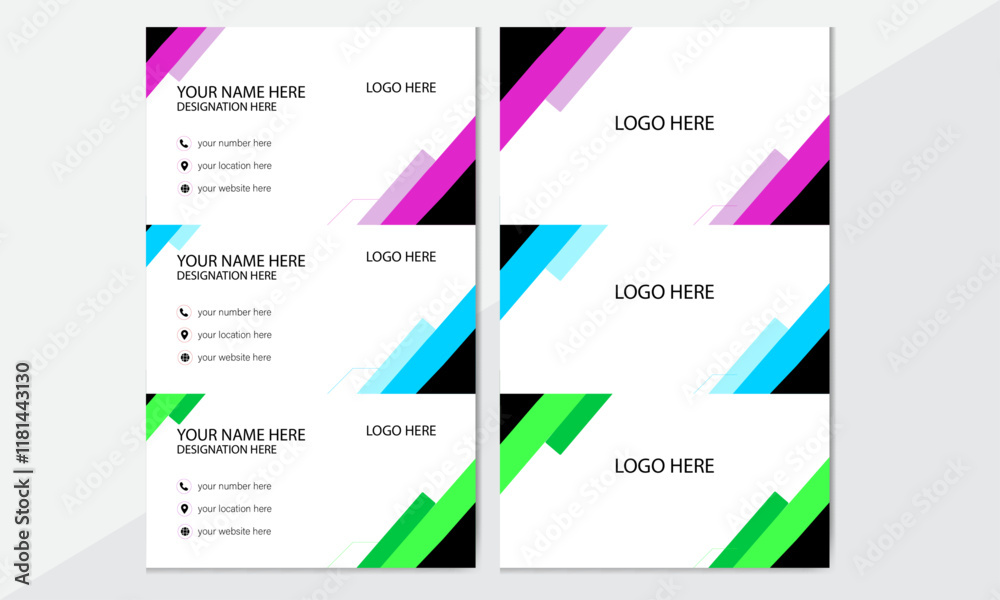 Naklejka premium Set of color variation modern business card print templates. clen design simple design Double-sided creative business card template. visiting card templet 