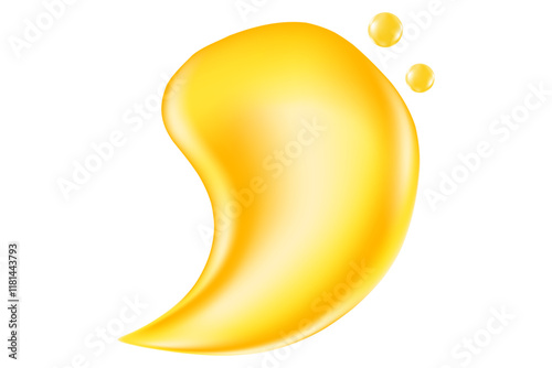 Golden yellow liquid sticky honey droplet bubble isolated, transparent background. Glowing oil or gel texture swatch. Fluid organic form sample. Cosmetic spilled collagen serum decoration element.