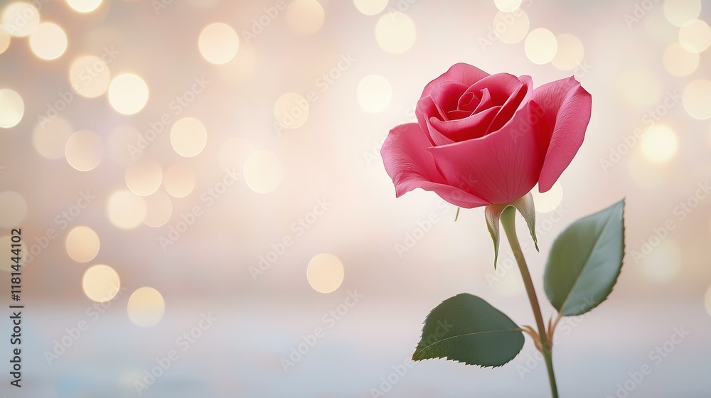 Obraz premium A beautiful pink rose stands elegantly against a soft bokeh background, symbolizing love and romance.