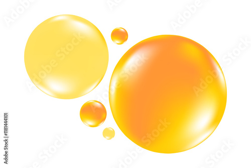 Golden yellow liquid sticky honey droplet bubbles isolated, transparent background. Glowing oil or gel texture swatch. Fluid organic form sample. Cosmetic spilled collagen serum decoration element.