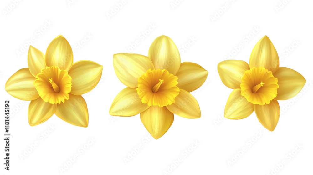Fototapeta premium yellow daffodil flowers isolated on white transparent background