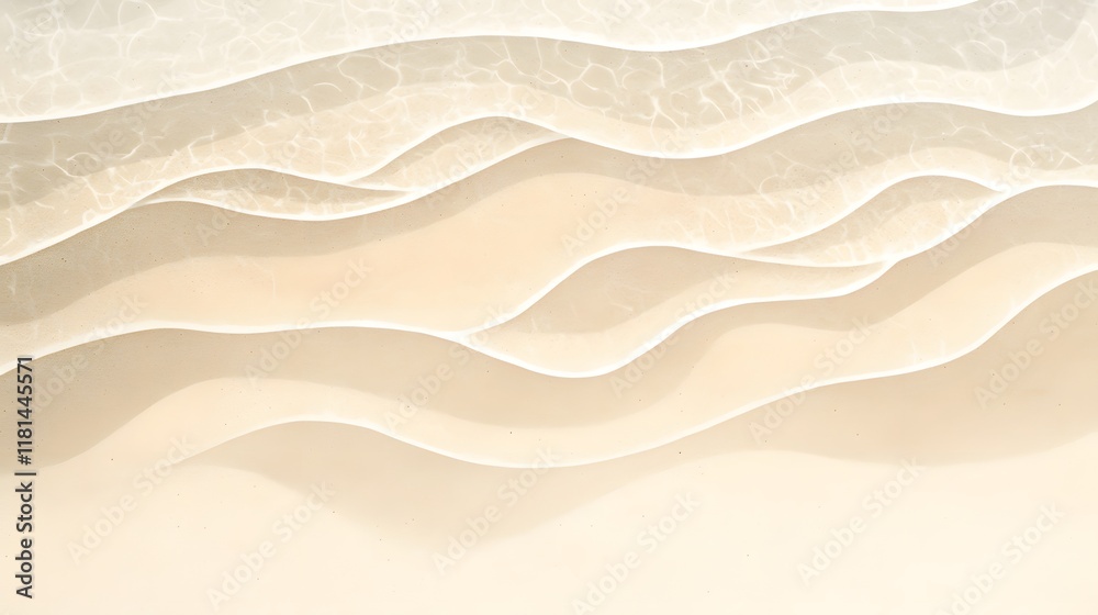 Textured sand patterns formed naturally by wind and waves, with a calming summer beach backdrop