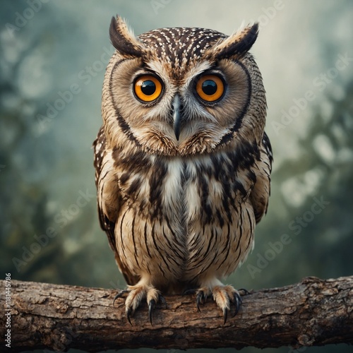 A cartoon-style owl with exaggerated big eyes, clear background.