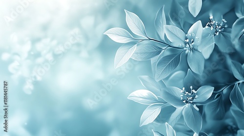 Delicate Blue Flowers and Leaves in Soft Focus