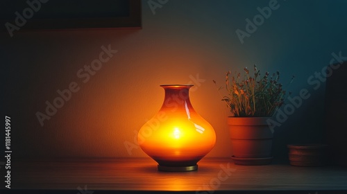 Stunning handcrafted bowl with a vibrant golden interior displayed on a moder...