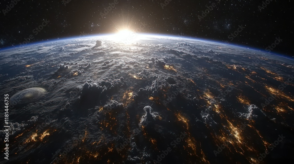 Obraz premium Sunrise Earth from Space: A Stunning View of Our Planet