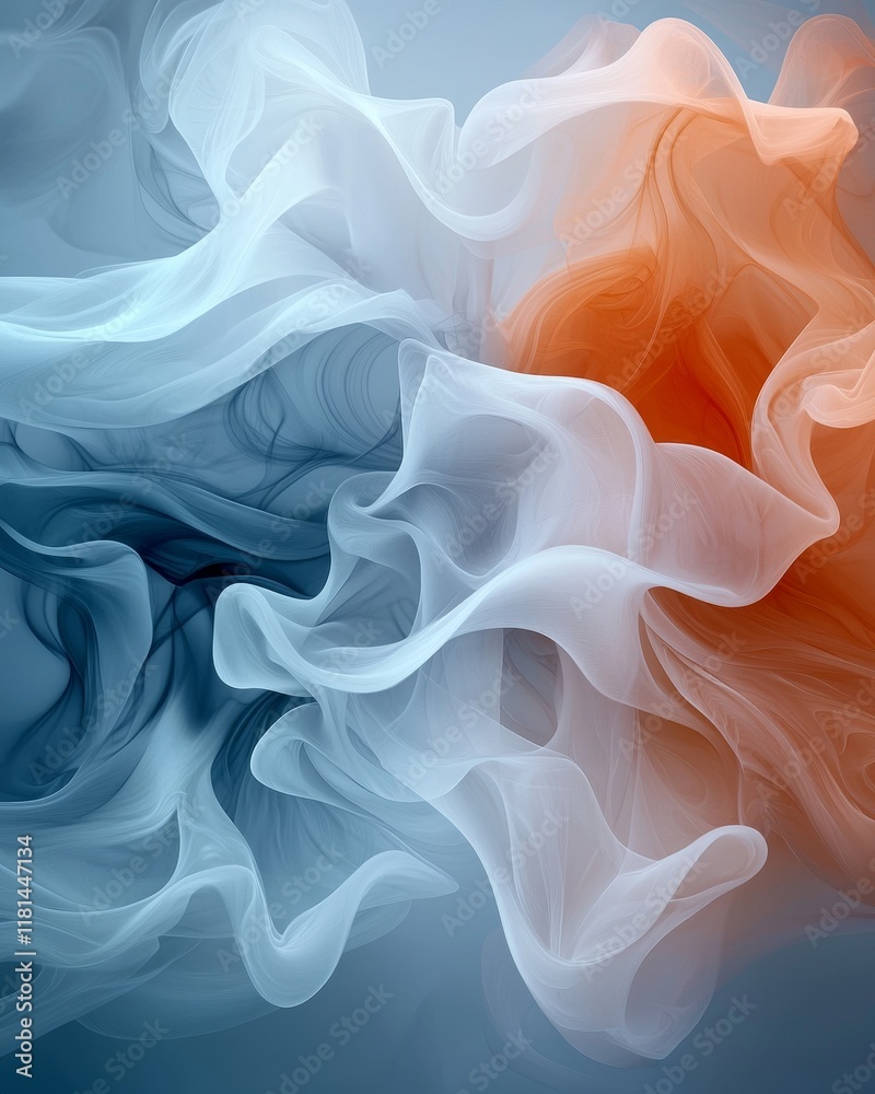 Fototapeta premium Abstract Swirling Blue White and Orange Fabric Texture Background