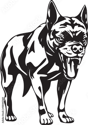 A Black and White Vector Illustration of an Aggressive Dog. Adobe Illustrator Artwork