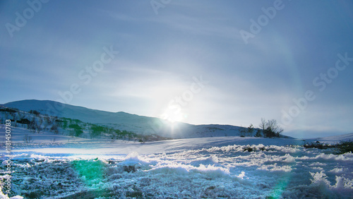 Norwegian high mountains in the snow. Mountains covered with snow. Scandinavia photo