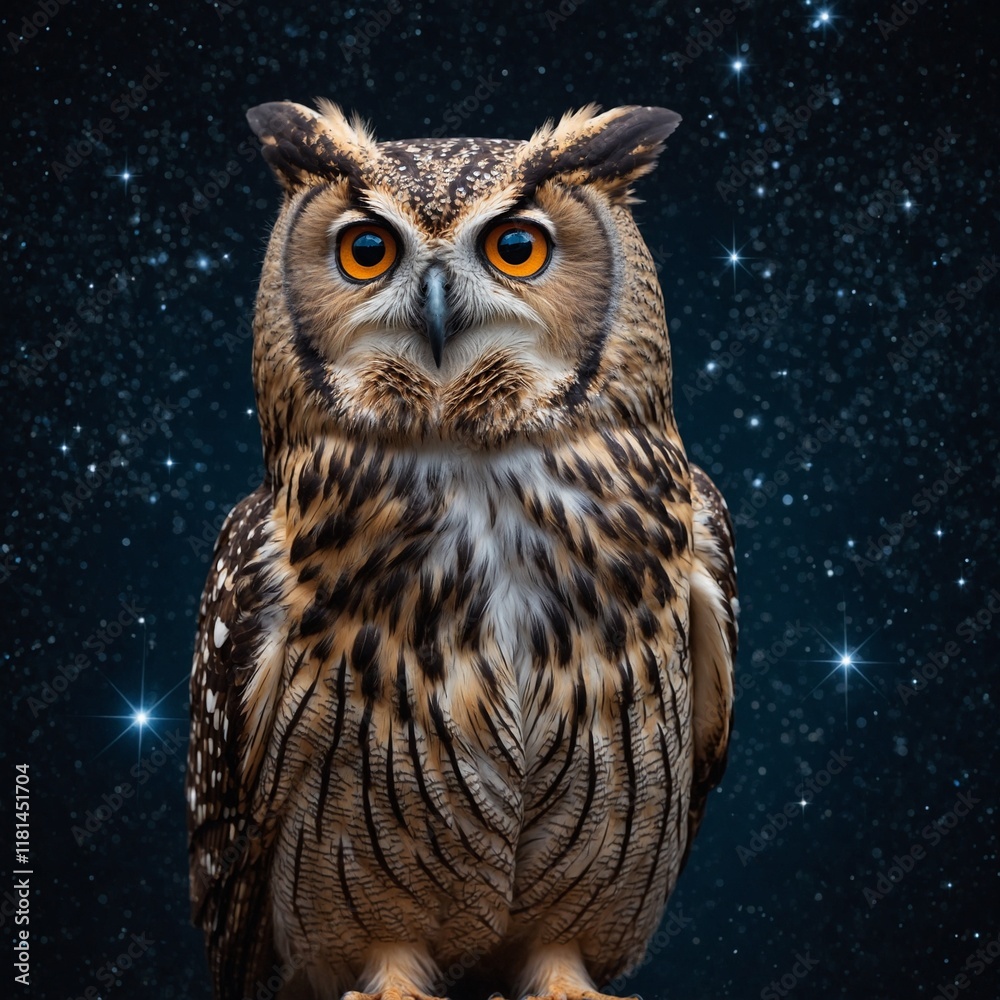 An owl-shaped constellation glowing with stars, clear background. An owl-shaped constellation glowing with stars, clear background.