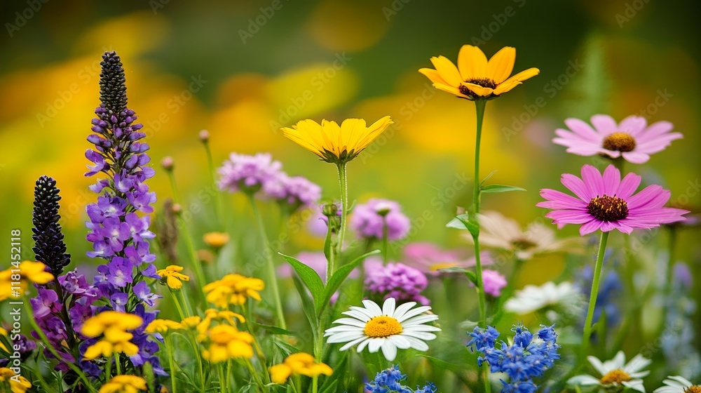 Vibrant Wildflower Meadow Blank Space for Text amongst a Colorful Display of Blooms. Vibrant Wildflower Meadow Blank Space for Text amongst a Colorful Display of Blooms.