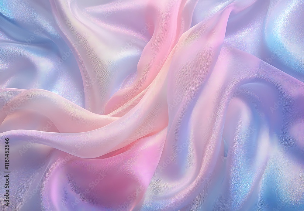 Fototapeta premium Holographic satin cloth, pastel-colored background, pink and blue hues
