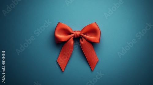 Elegant red ribbon bow on textured surface ready for gift wrapping and celebr...
