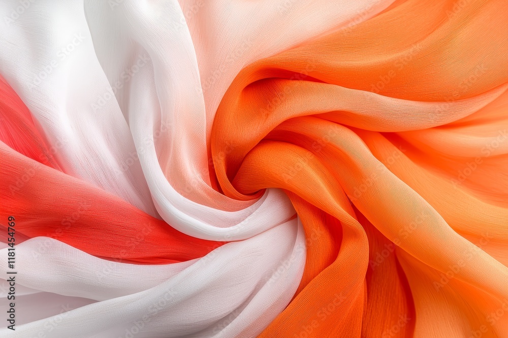 Abstract Swirling Ombre Fabric Texture White Coral Orange Silk Chiffon Drape Abstract Swirling Ombre Fabric Texture White Coral Orange Silk Chiffon Drape