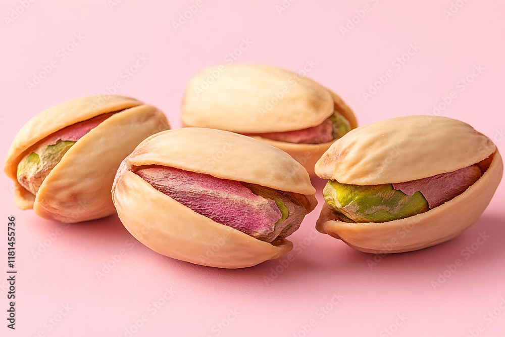 A close-up shot of pistachios arranged on a soft pastel surface, highlighting their natural texture and colors, perfect for food photography, minimalist design, or healthy snack themes. A close-up shot of pistachios arranged on a soft pastel surface, highlighting their natural texture and colors, perfect for food photography, minimalist design, or healthy snack themes.