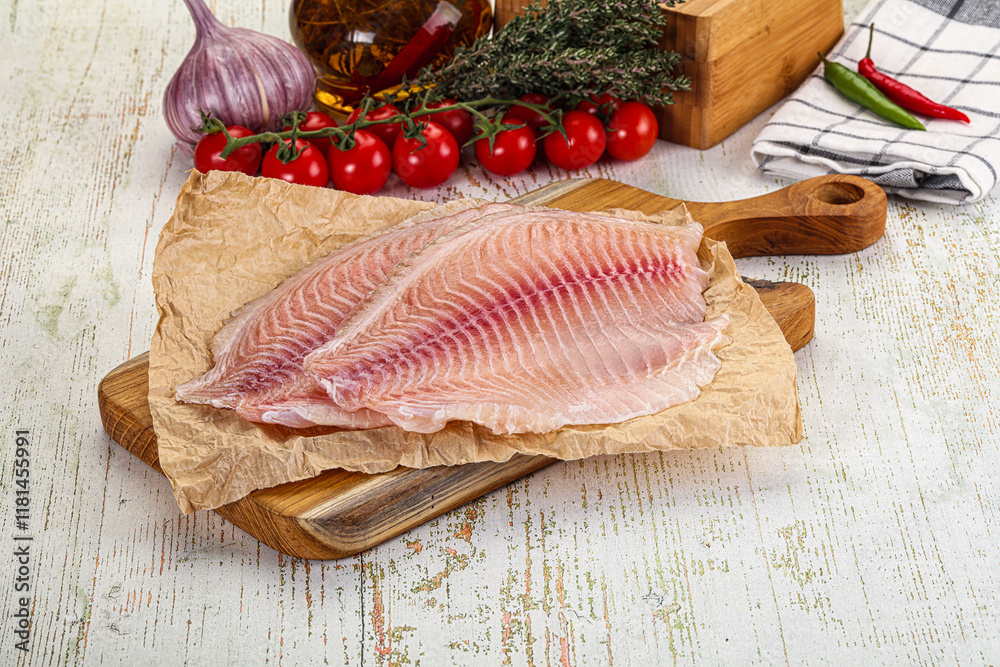 Raw Tilapia fish fillet slice Raw Tilapia fish fillet slice