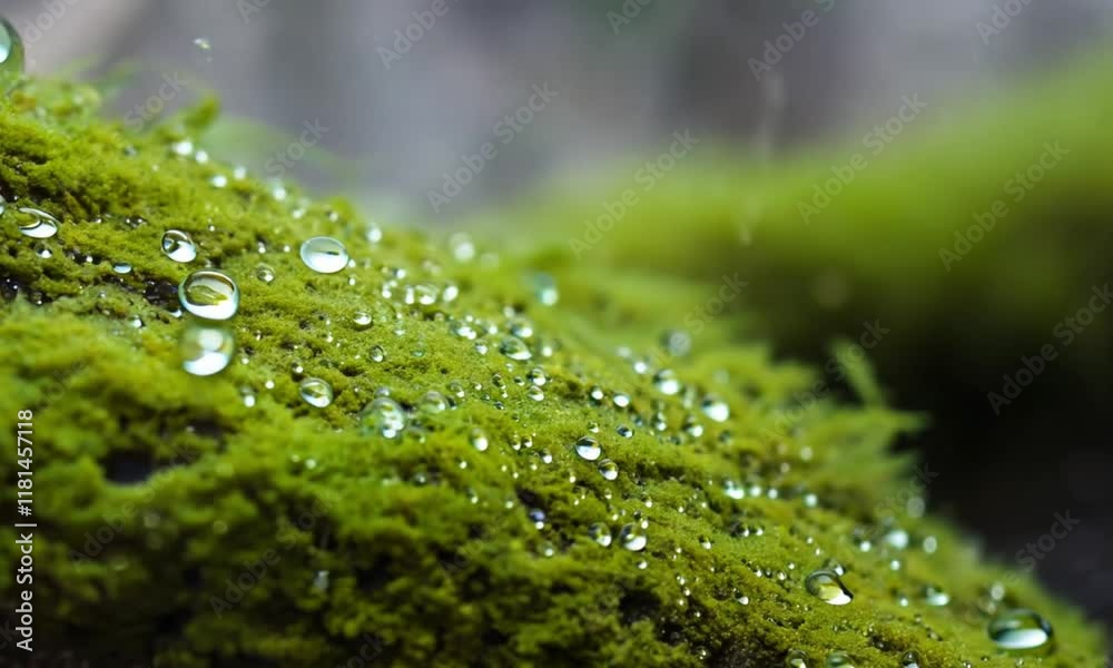 Macro view of delicate moss structures illuminated by beams of sunlight in a peaceful woodland. Macro view of delicate moss structures illuminated by beams of sunlight in a peaceful woodland.