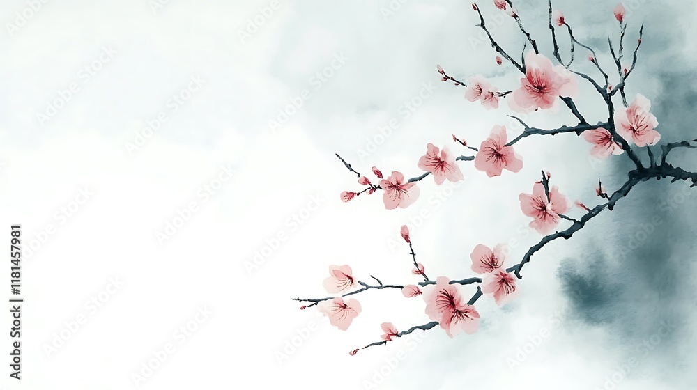 Delicate Pink Blossoms Branching Out Against Soft Hues Delicate Pink Blossoms Branching Out Against Soft Hues