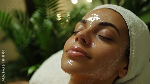 Relaxing facial treatment providing rejuvenation and hydration in a serene sp...