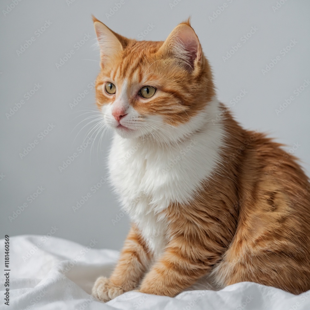 A charming ginger tabby kitten with white paws, sitting sweetly on a bright white background. A charming ginger tabby kitten with white paws, sitting sweetly on a bright white background.