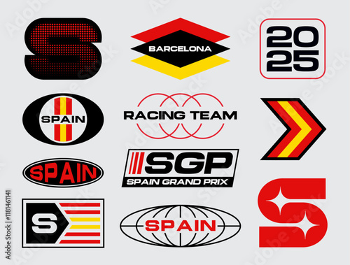 Set streetwear auto racing logo ideas for a clothing brand. Design vector typography for decals auto and t-shirt Spain streetwear clothing y2k style.