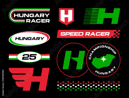 Set streetwear auto racing logo ideas for a clothing brand. Design vector typography for decals auto and t-shirt Hungary streetwear clothing y2k style.
