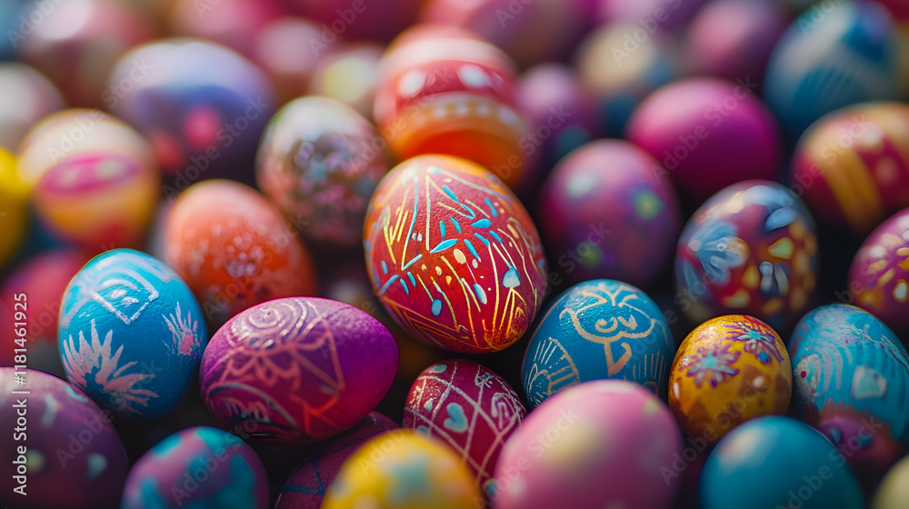 Festive Array Of Hand-Painted Easter Eggs In Various Bright Colors And Artistic Designs. Generative AI Festive Array Of Hand-Painted Easter Eggs In Various Bright Colors And Artistic Designs. Generative AI