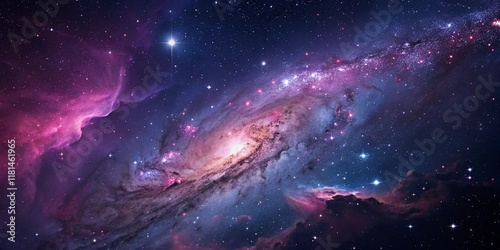 Purple gas nebulae in space and sparkling stars