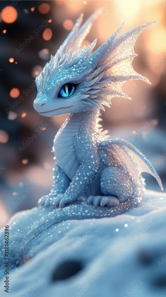 Naklejka premium A radiant ice dragon hatchling.