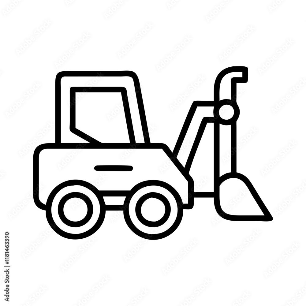Naklejka premium backhoe icon, vehicle line art, vehicle vector - simple black line art icon of backhoe perfect for logos, and vehicle-themed designs.