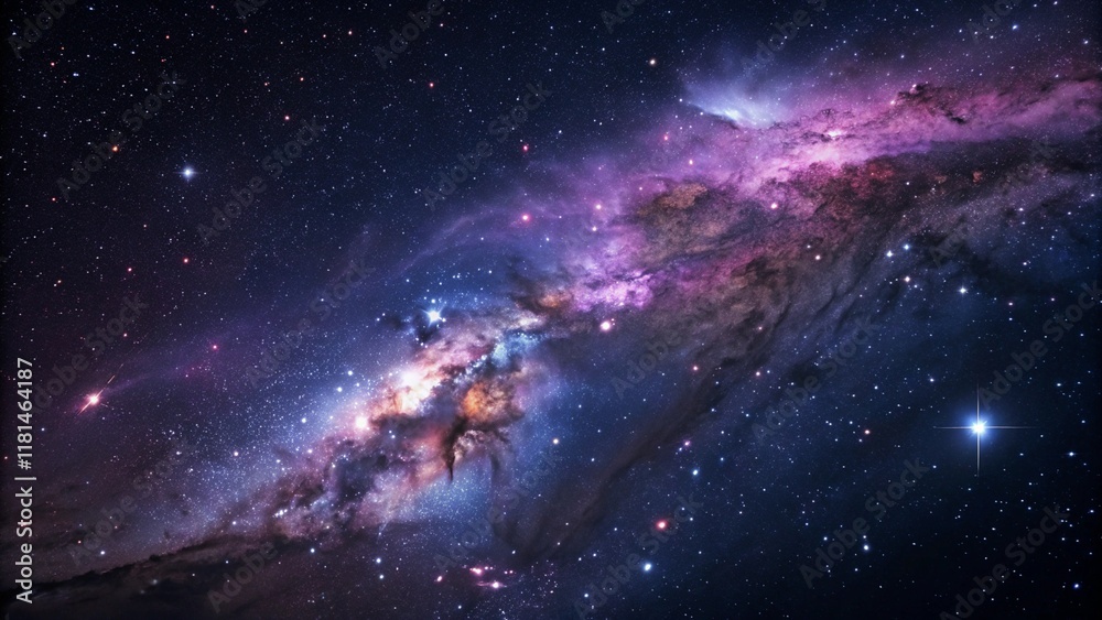 Obraz premium Purple gas nebulae in space and sparkling stars