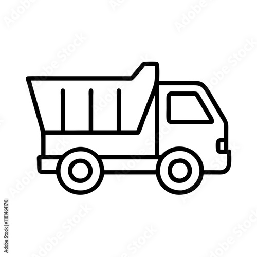 dump truck icon, vehicle line art, vehicle vector - simple black line art icon of dump truck perfect for logos, and vehicle-themed designs.