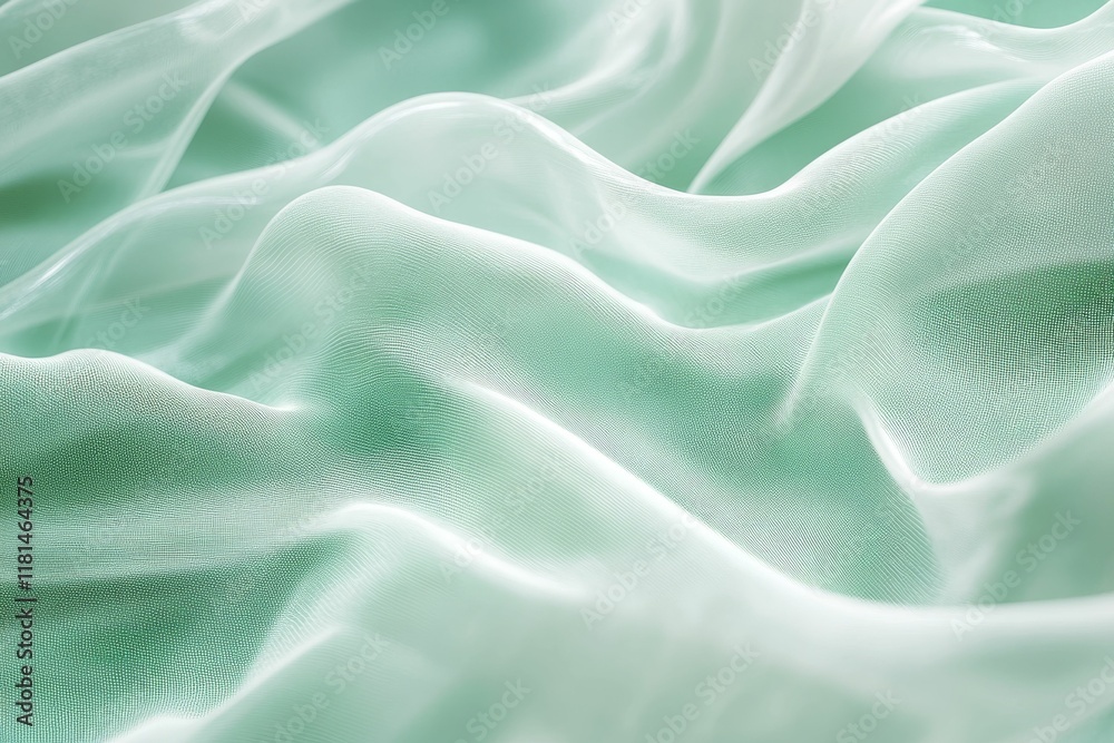 Obraz premium Soft, pale green fabric, draped, textured waves.