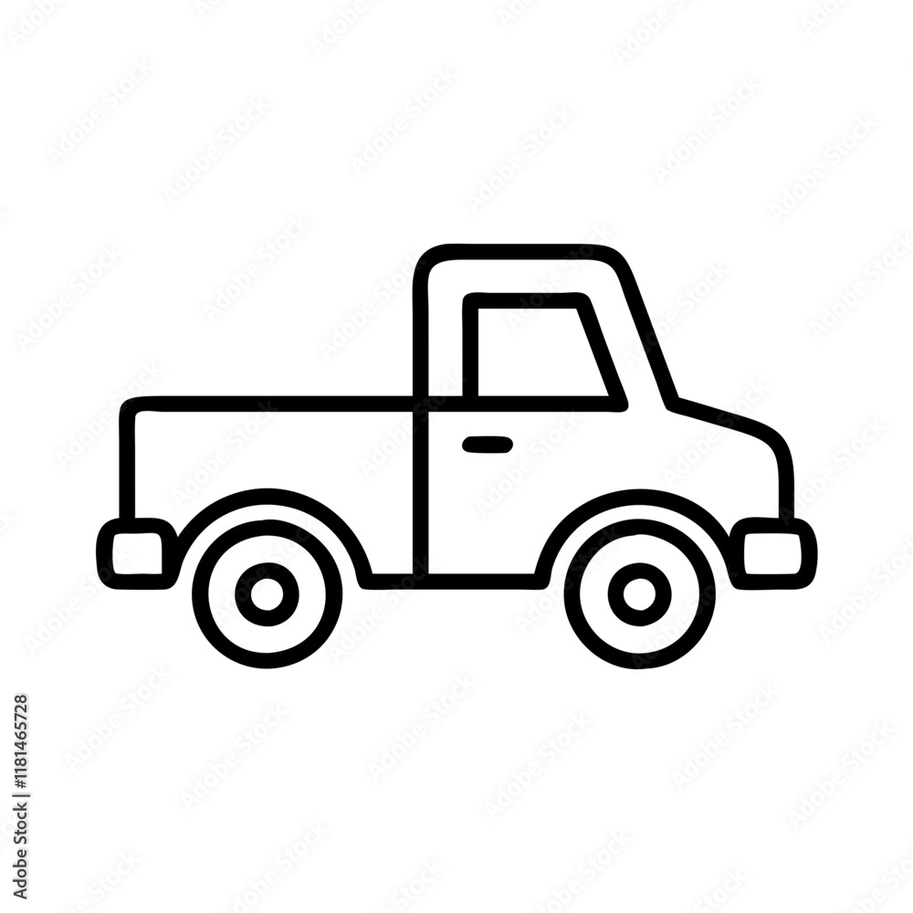 pickup truck icon, vehicle line art, vehicle vector - simple black line art icon of pickup truck perfect for logos, and vehicle-themed designs.