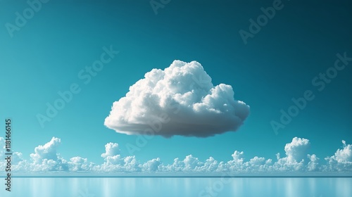 Soft white cloud drifting above a calm blue ocean on a clear sunny day