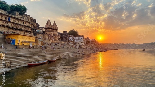 Golden Sunset over the Sacred River Ghats