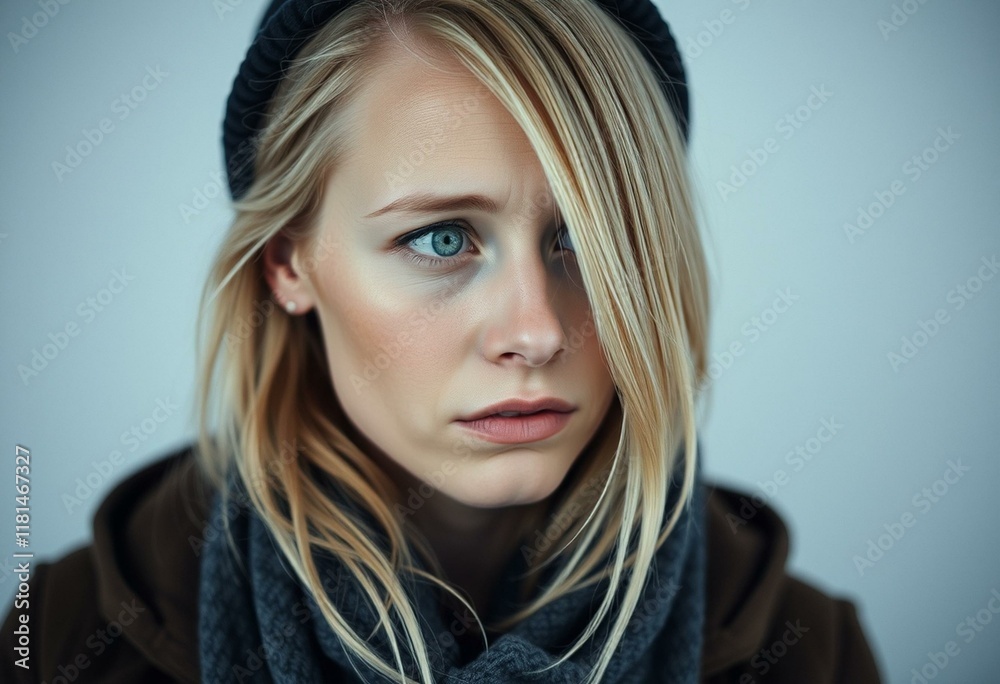 Female Nordic blonde with a troubled expression Female Nordic blonde with a troubled expression