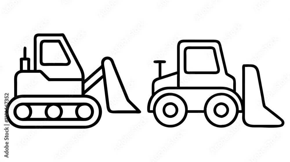 Naklejka premium bulldozer icon, vehicle line art, vehicle vector - simple black line art icon of bulldozer perfect for logos, and vehicle-themed designs.