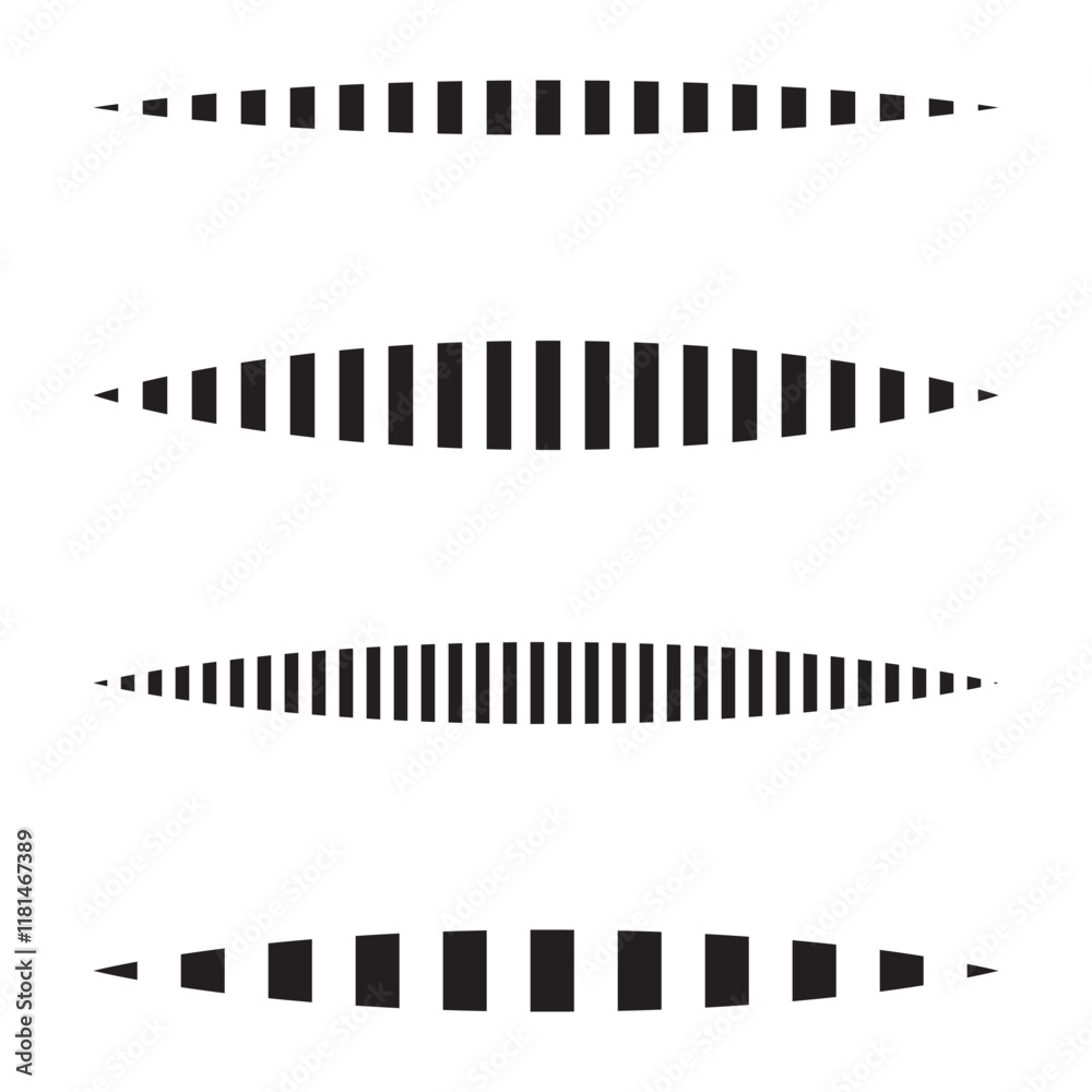 Striped wave form. Alternating black stripes. Horizontal ripple shape. Abstract minimal element. Striped wave form. Alternating black stripes. Horizontal ripple shape. Abstract minimal element.
