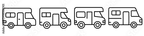 motorhome icon, vehicle line art, vehicle vector - simple black line art icon of motorhome perfect for logos, and vehicle-themed designs.