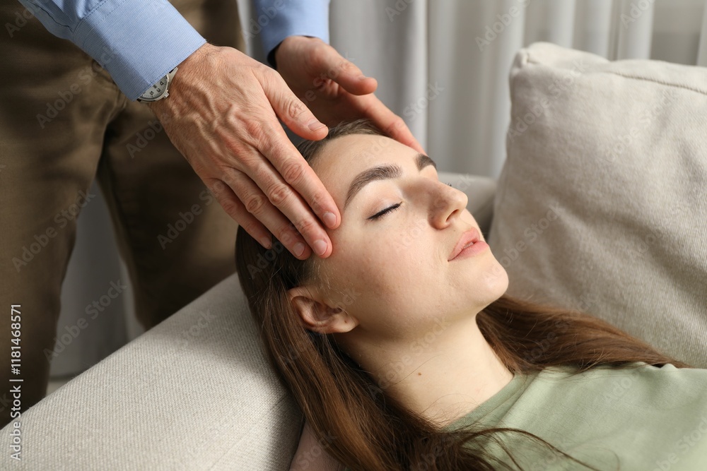 Psychologist working with patient during hypnosis session indoors, closeup Psychologist working with patient during hypnosis session indoors, closeup