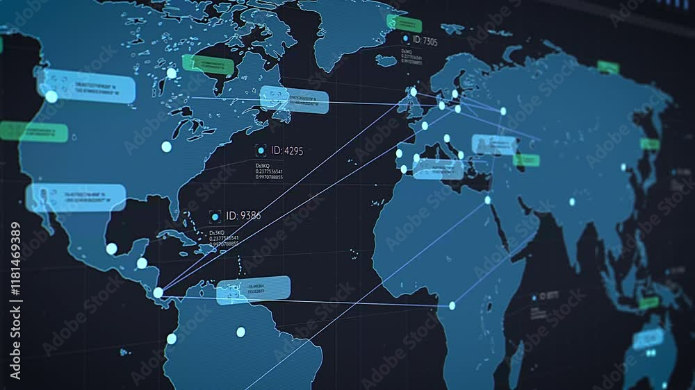 World Map Logistics Software with Real-time Data Points and Connections ...