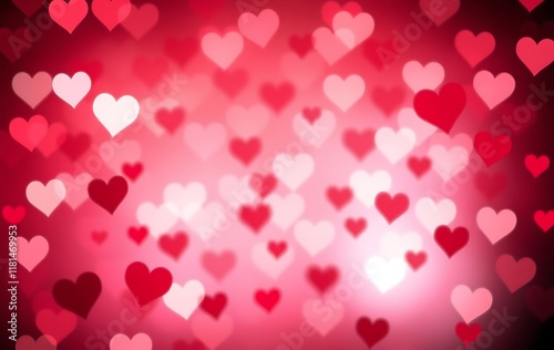 A collection of 3d hearts in various sizes and shades of pink and red, set against a gradient background