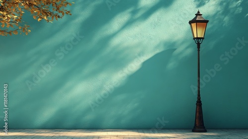 Elegant street lamp beside a minimalist wall on a calm morning