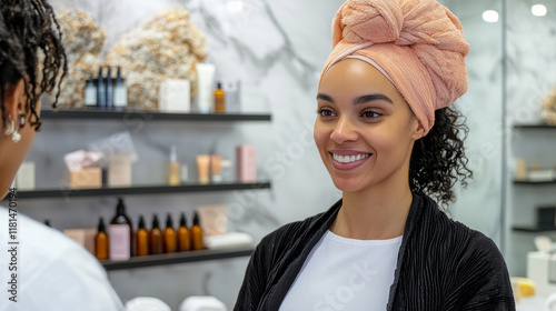 Esthetician Engaging with Client in Relaxing Treatment Room