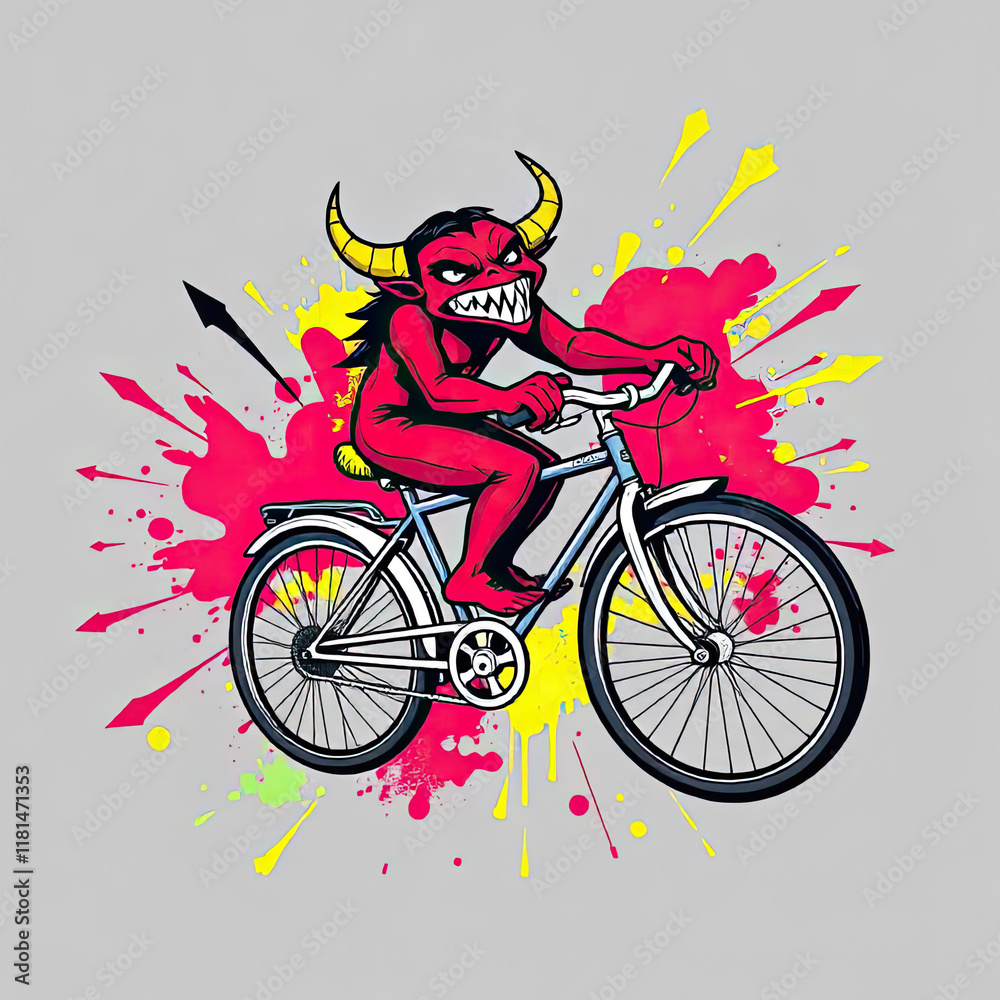 Fototapeta premium Colorful Cartoon Monster Riding Bicycle with Playful Expression
