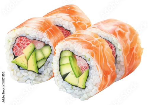 PNG Sushi food rice meal, digital paint illustration. photo