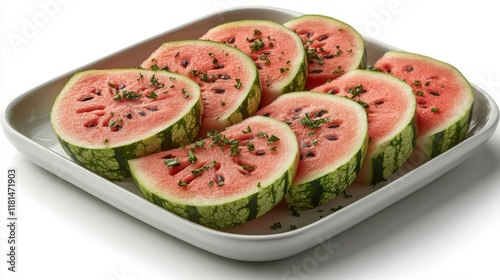 Freshly sliced watermelon arranged on a white platter for a summer gathering