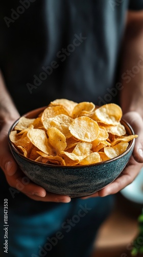 Delicious crispy potato chips served in a bowl, perfect for snacking during g...
