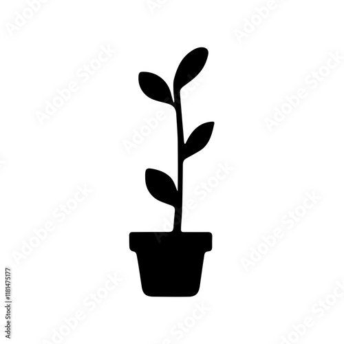 A tall plant in vase icon silhouette on white background